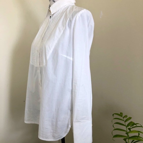 (Unknown) Size 12 White Tuxedo Knife Pleat Cotton Full Cuff Gold Button Shirt - Picture 5 of 15